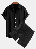 Chemise Boutonnée en Lin Mélangé & Short à Cordon en Lin