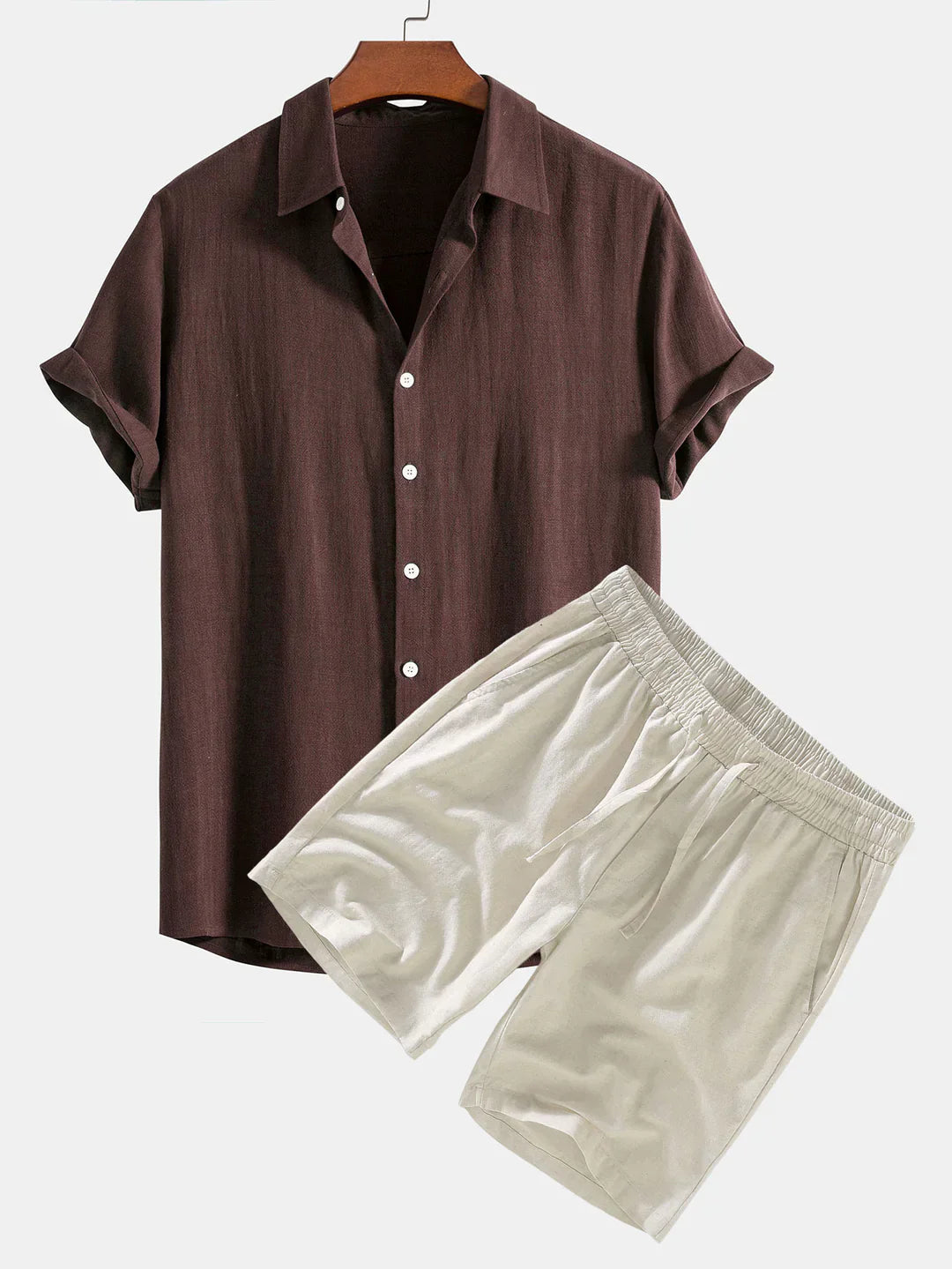 Chemise Boutonnée en Lin Mélangé & Short à Cordon en Lin