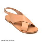 Sandales plates en cuir naturel